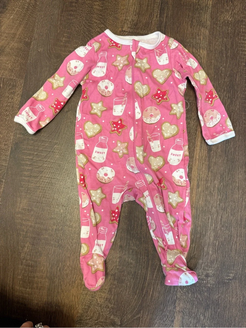 wonder nation Pink Cookie & Milk Bottle Footed One-Piece
